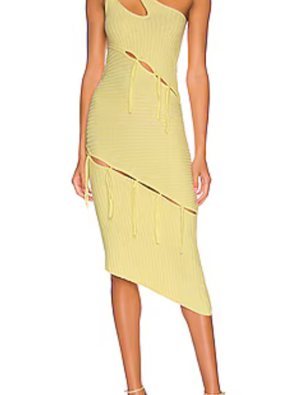 NBD One-Shoulder Lemon Yellow Ribbed Asymmetrical Dress